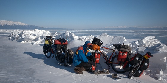 our diet was very good and diverse ... Bicycle adventure across ice of lake Baikal