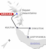 Tunka valley - Arshan - Sayan mountains: map of the area